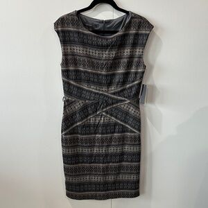 Donna Ricco Black and Gray Patterned Midi Dress
